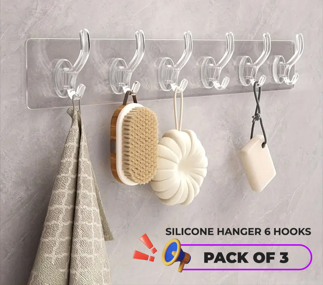 Transparent Wall Adhesive Hooks Row - Pack of 3
