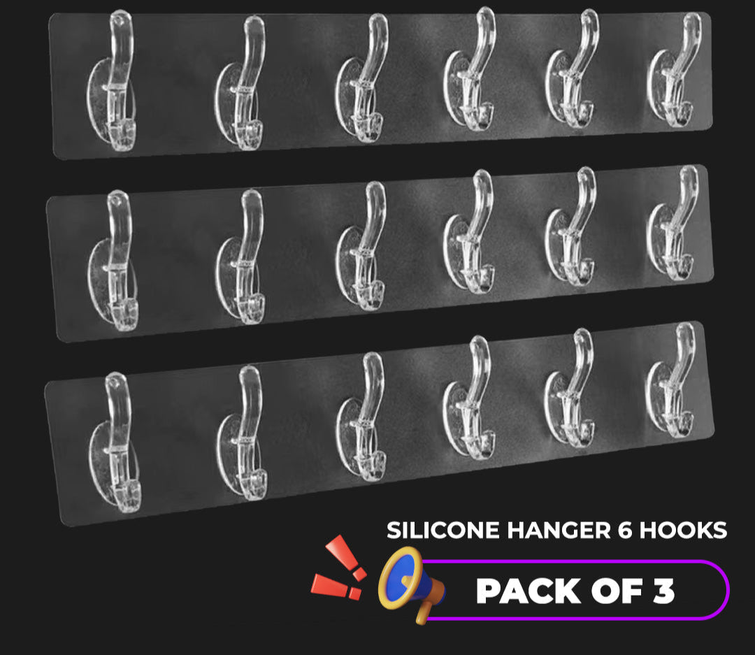 Transparent Wall Adhesive Hooks Row - Pack of 3