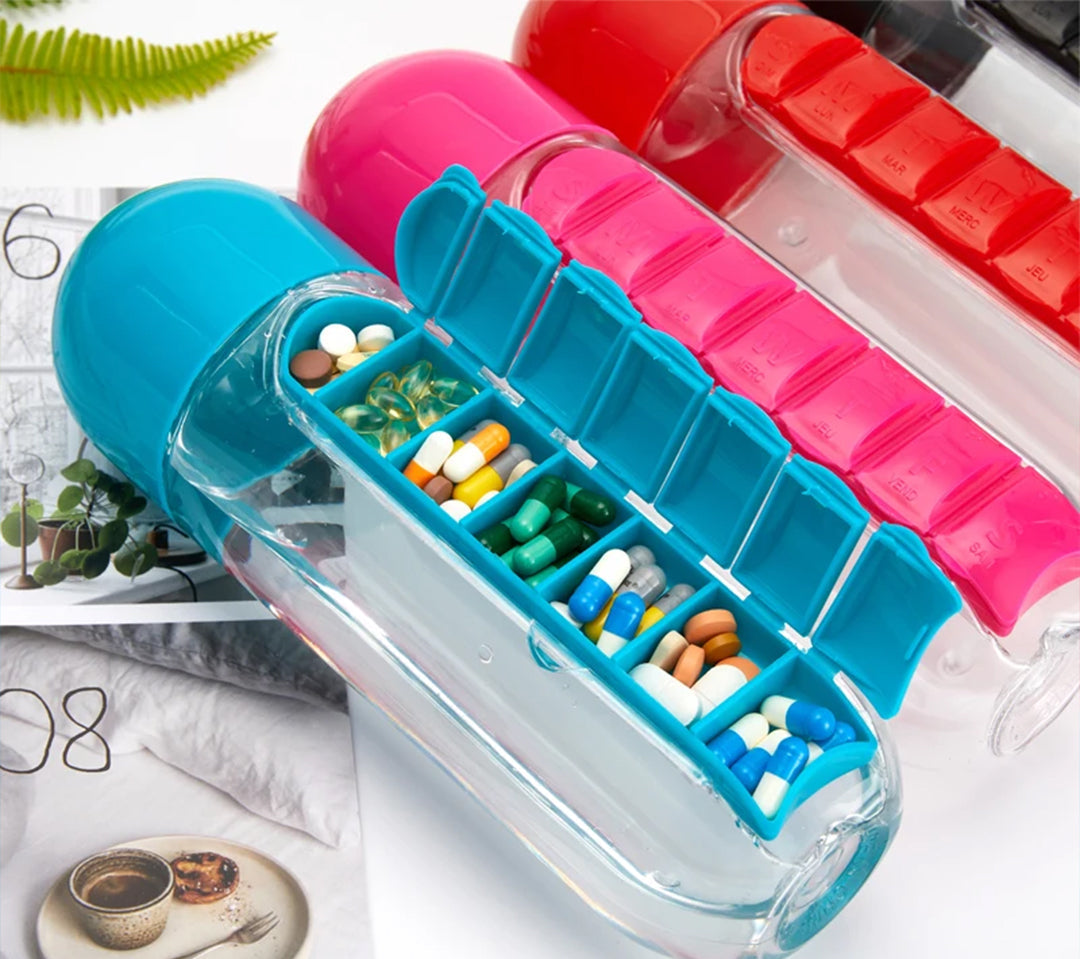 Plastic Drink Bottle with Medicine Pill Box