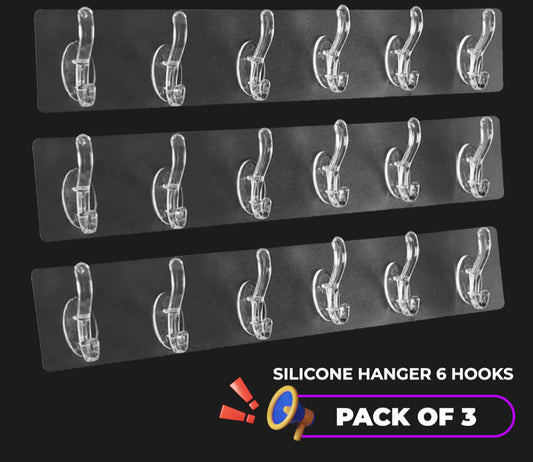 Transparent Wall Adhesive Hooks Row - Pack of 3