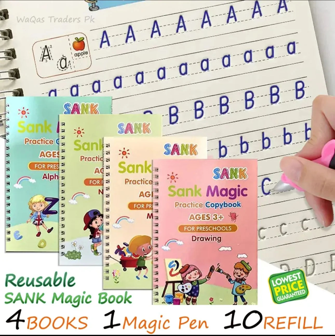 Sank Magic Practice Copybook – 4 Books Set + Magic Pen + 10 Ink Refills