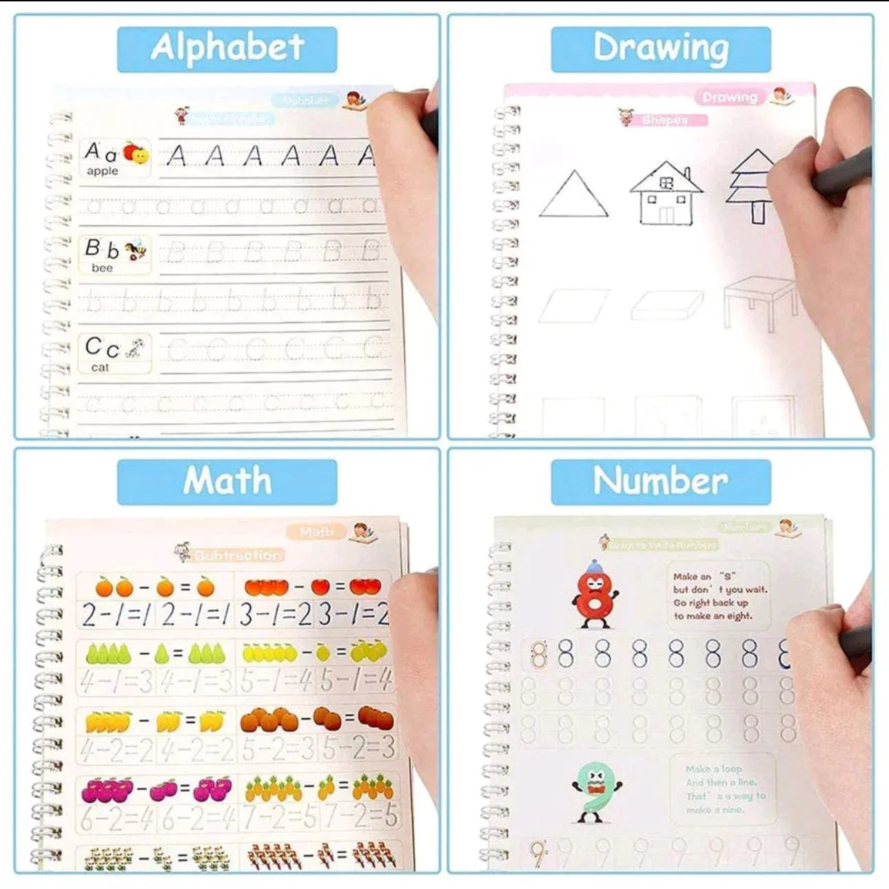 Sank Magic Practice Copybook – 4 Books Set + Magic Pen + 10 Ink Refills