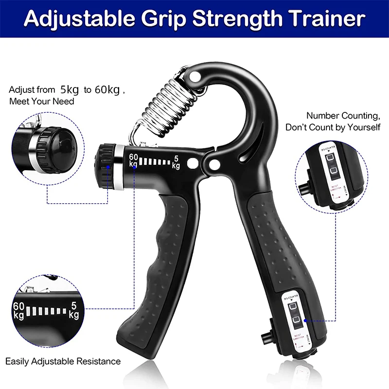 Adjustable Hand Gripper with Counter Forearm & Wrist Trainer